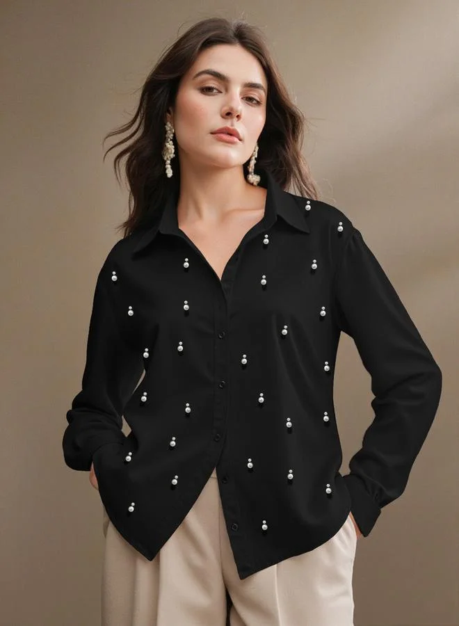 Take Two Women Black Embellished Long Sleeve Shirt